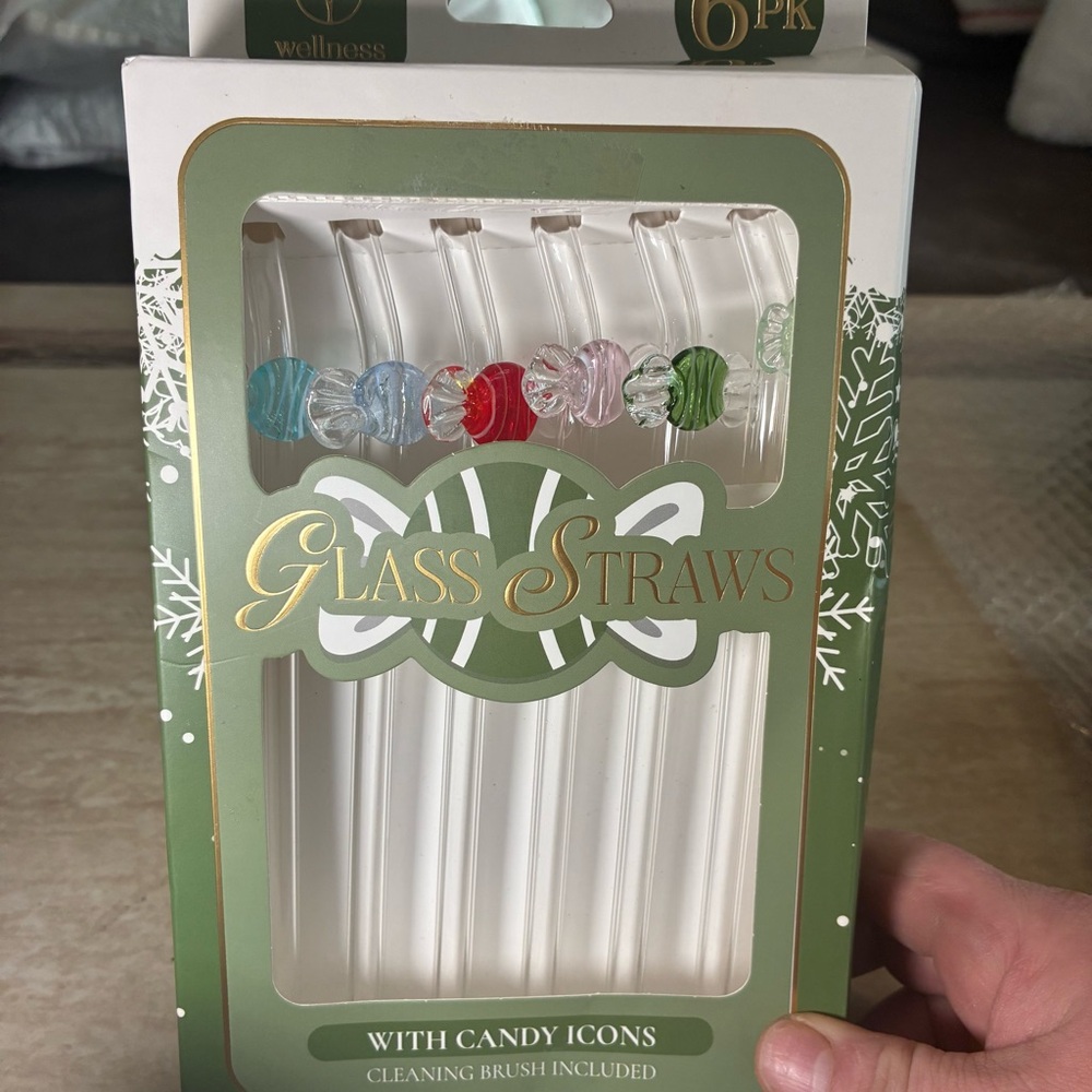 NIB Set of 6 Glass Straws with Candy Icons - Holiday Gift | Stocking Stuffer‎